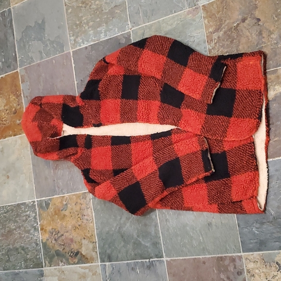 ONE LEFT! Fleece Sweater Plaid Faux Sherpa Reversible Teddy - Picture 3 of 3